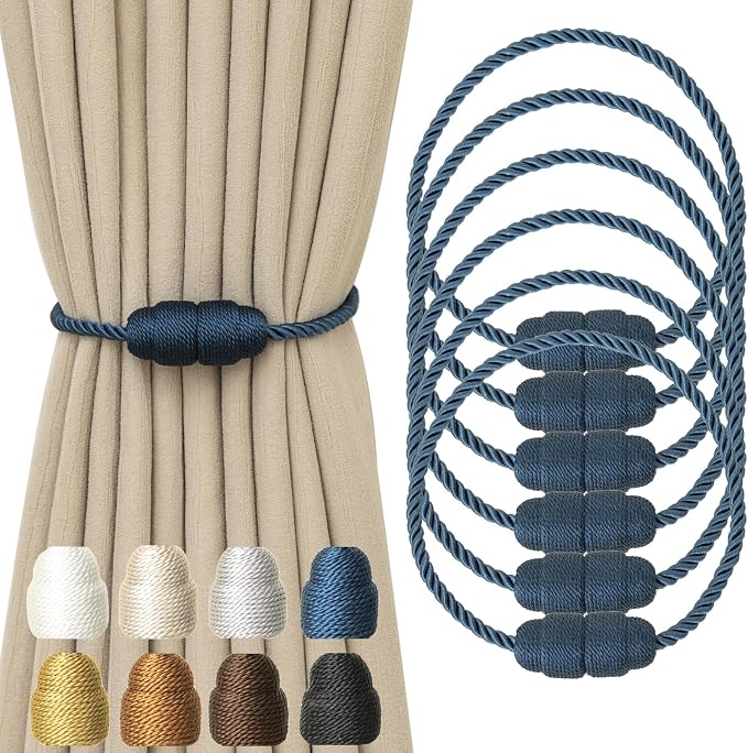 Magnetic Curtain Tiebacks Rope Tie Backs 6 Pack Curtains Holders by CurtainTiebacks
