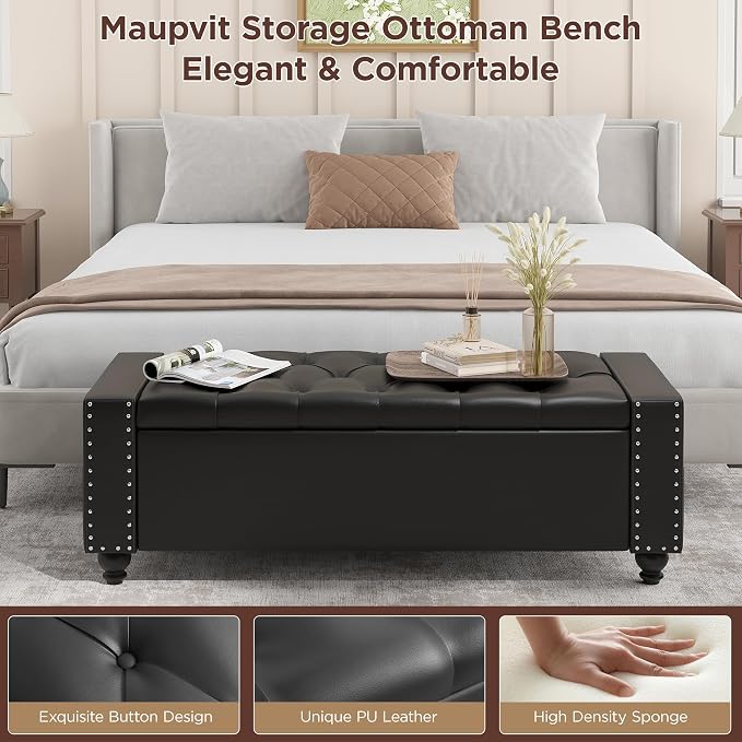 Maupvit Storage Ottoman Bench, 49 Inch Bedroom Bench, Upholstered Ottoman - Image 5