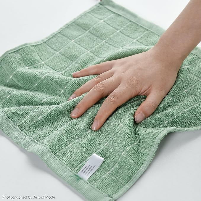 Artoid Mode Checkered Designed Cotton Dark Green Terry Kitchen Dish Cloths - Image 5