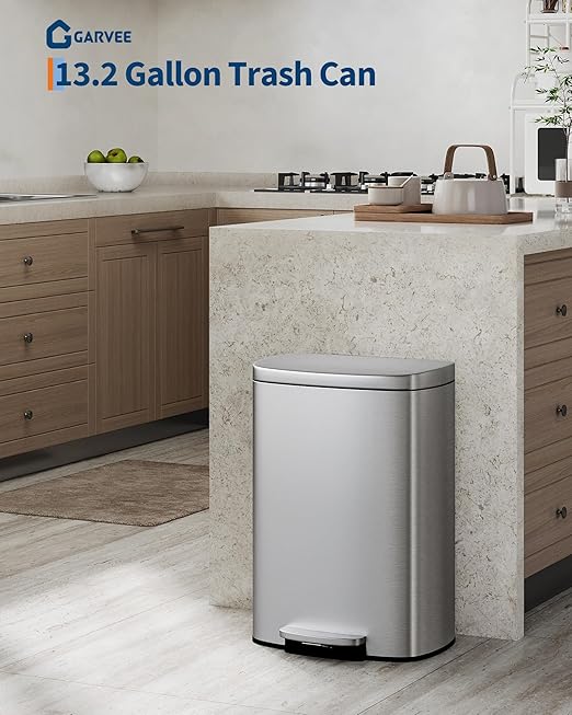 Garvee 13 Gallon / 50 Liter Stainless Steel Kitchen Trash Can - Image 2