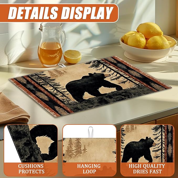 Forest Bear Dish Drying Mat for Kitchen Counter Microfiber Absorbent Dish - Image 3