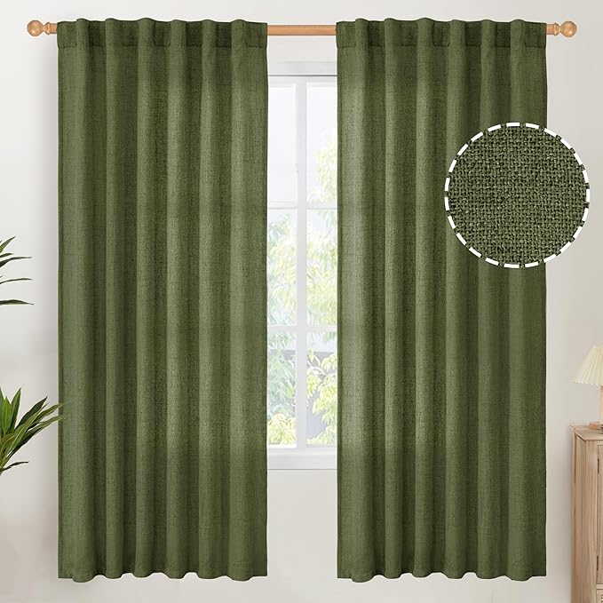 YoungsTex Olive Green Linen Semi Sheer Curtains 72 Inch Length by YoungsTex
