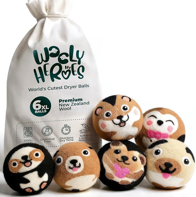 No More Dryer Sheets! Reusable Wool Dryer Balls XL 6-Pack by WOOLYHEROES