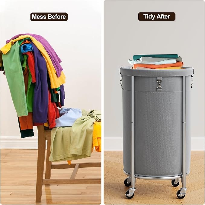 ELYKEN Laundry Hamper with Wheels, 110L Rolling Laundry Basket, Round Laundry - Image 7