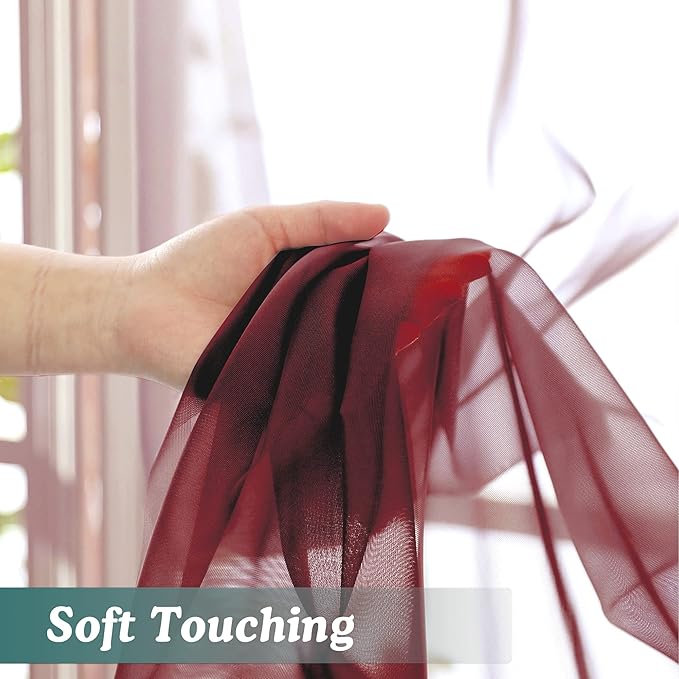 Chyhomenyc Burgundy Sheer Curtains 78 Inches Long 2 Panels Set - Image 8