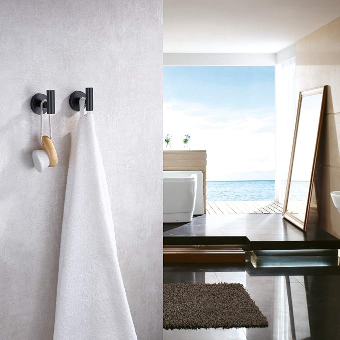 TASTOS Matte Black Bathroom Towel Coat Hook Stainless Steel, 2 Pack Robe - Image 4