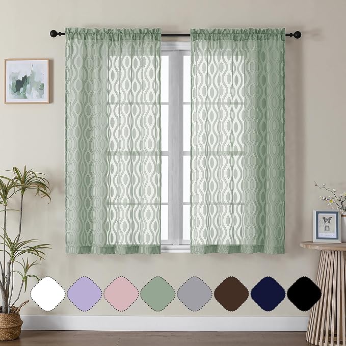 Aiyufeng Sheer Green Curtains 54 Inch Length 2 Panels, Soft Lightweight Clip by Aiyufeng