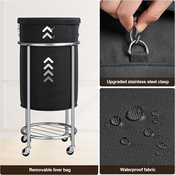 ELYKEN Laundry Hamper with Wheels, 110L Rolling Laundry Basket, Round Laundry - Image 5