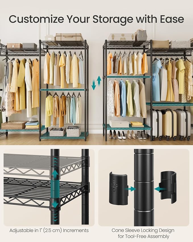 SONGMICS Heavy-Duty Clothes Rack, Garment Rack, Portable Closet, 86.4-Inch Wide - Image 4