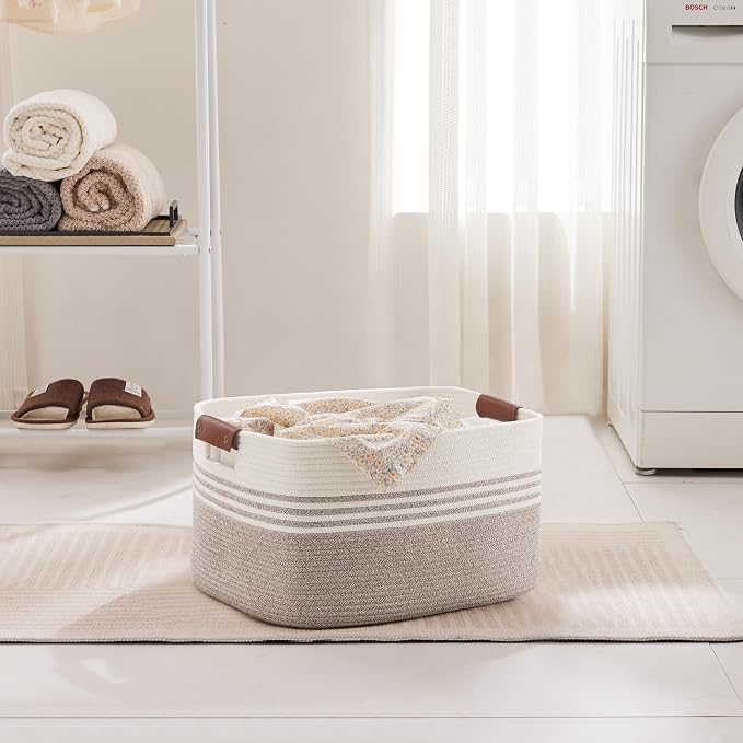 45L Small Laundry Basket with Leather Handles - Image 3