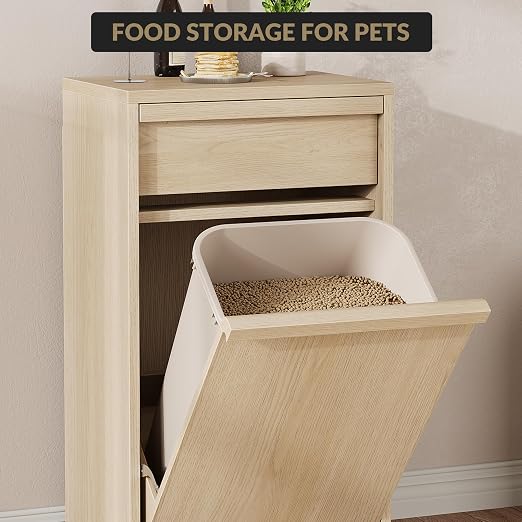 Tilt Out Trash Cabinet, Natural Wood Hidden Garbage Can Cabinet - Image 7