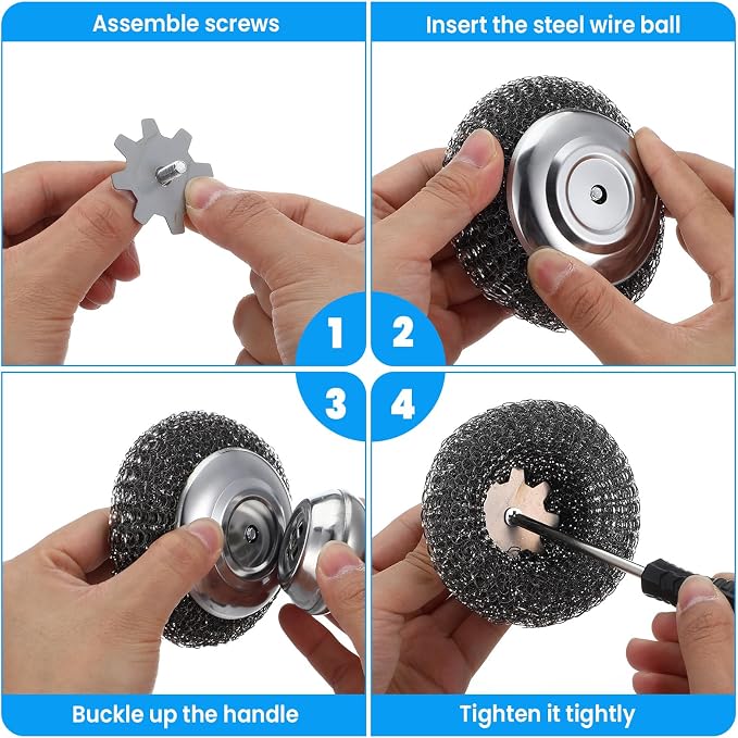 4 Pcs Steel Wool Scrubber with Handle Heavy Duty Metal Pot Scrubber Brush 16 - Image 5
