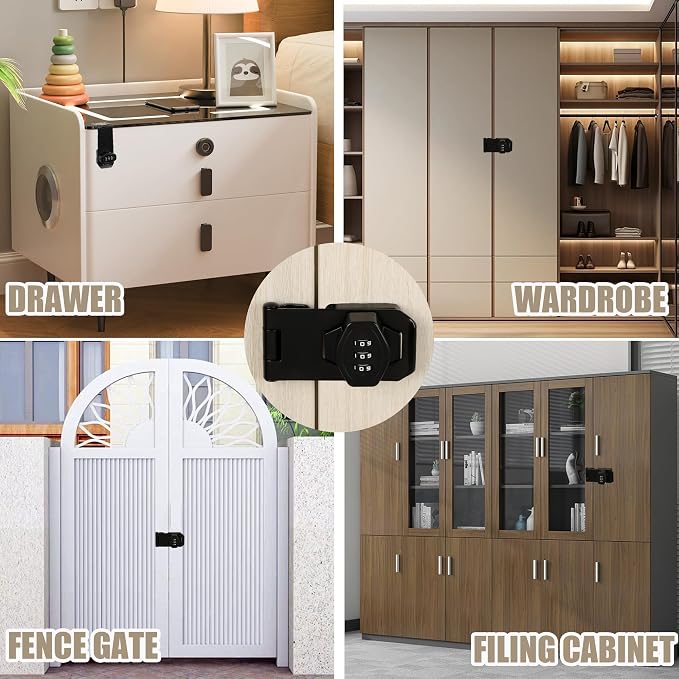 Password Rotary Hasp Locks, Digit Combination Lock Door Security Slide Latch - Image 9
