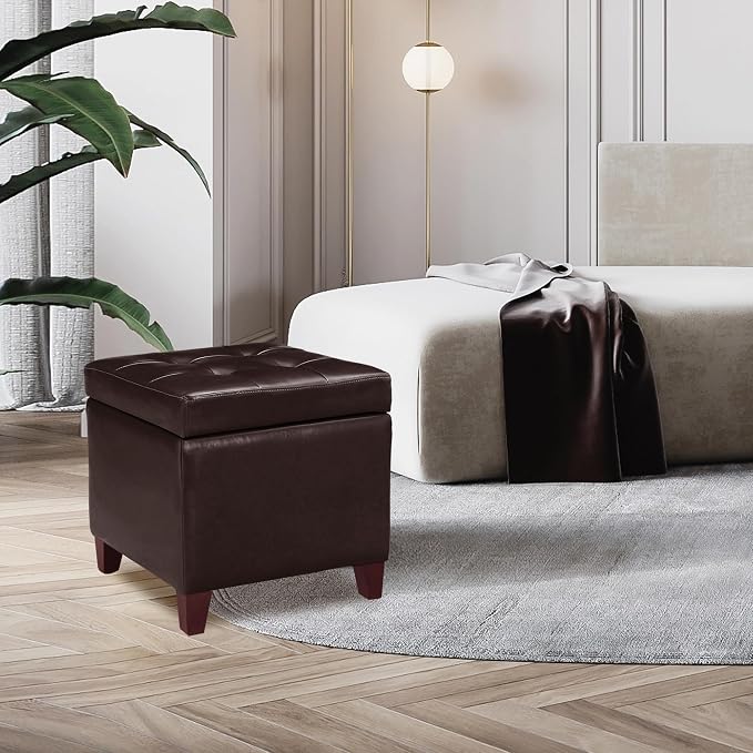 Adeco Bonded Leather Square Tufted Footstool - Image 8