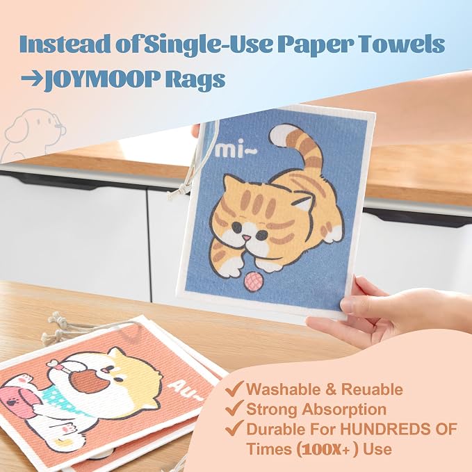 JOYMOOP Cartoon Cellulose Cleaning Cloth, Reusable Absorbent Dish Towels - Image 2