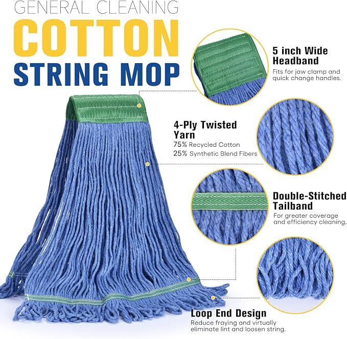 Matthew Cleaning Commercial Mop Head Replacement, 5 Inch Wide Headband - Image 3