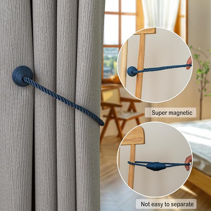 Magnetic Curtain Tiebacks 4 Pack Outdoor Rope Curtain Tie Backs Decorative - Image 4