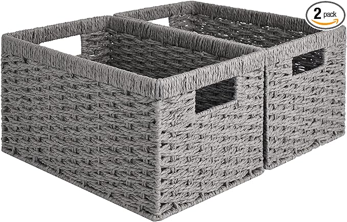 StorageWorks Round Paper Rope Storage Baskets, Rectangular Wicker Baskets by StorageWorks