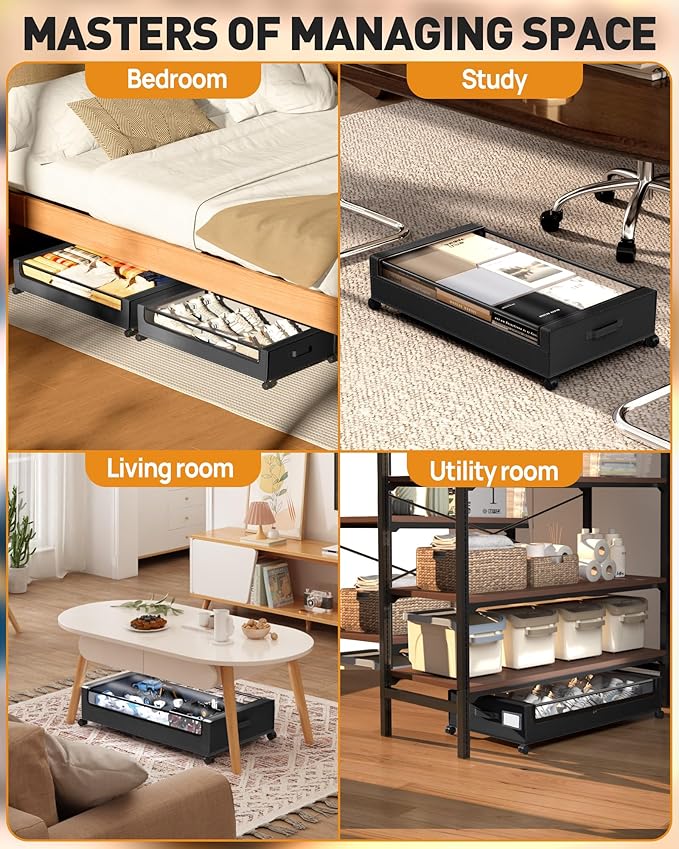 Under Bed Storage with Wheels, Square Under Bed Storage Containers, 4 Pack - Image 6