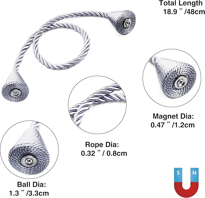 4 Pack Magnetic Curtain Tiebacks Rope Modern Handmade Curtain Tie Backs - Image 3