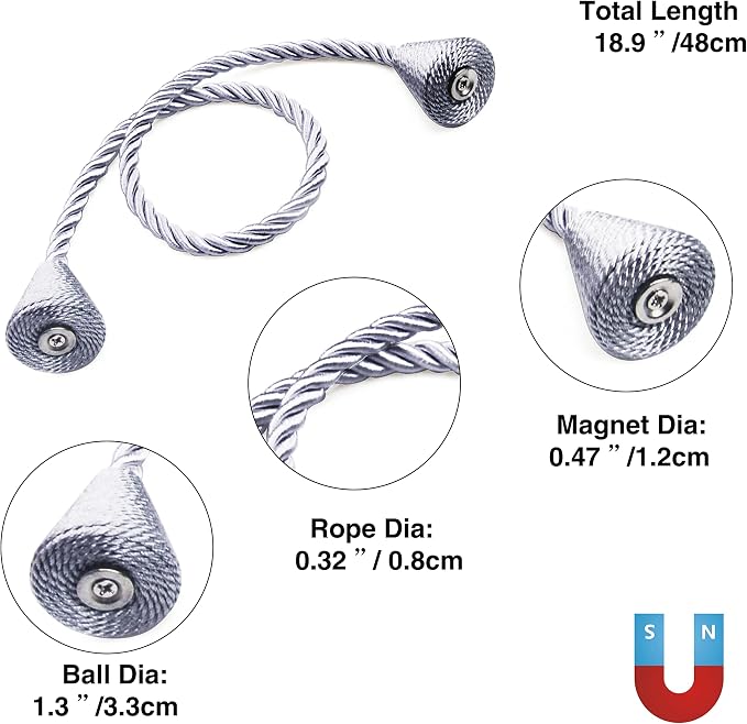 2 Pack Magnetic Curtain Tiebacks Rope Modern Handmade Curtain Tie Backs - Image 3