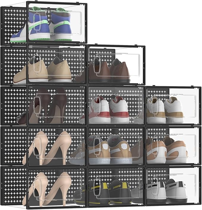 12 Pack Large Modular Clear Plastic Stackable Shoe Storage Organizer - Image 8