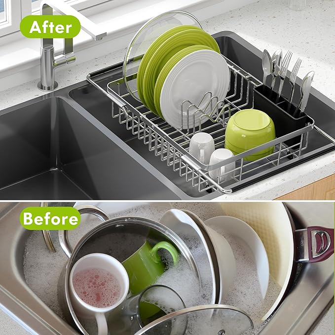 JASIWAY Dish Drying Rack in Sink, Expandable Stainless Steel Dish Drainer - Image 7