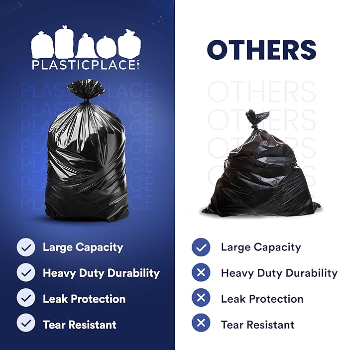 Plasticplace 55-60 Gallon Trash Bags │ 1.0 Mil │ Black Heavy Duty Garbage Can - Image 5