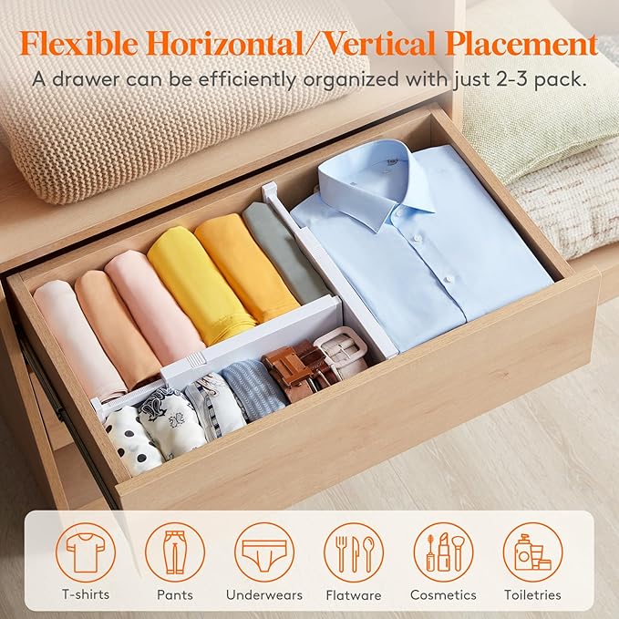 Lifewit 20 Pack Drawer Dividers 4" High, 11-17" Adjustable Dresser Drawer - Image 6