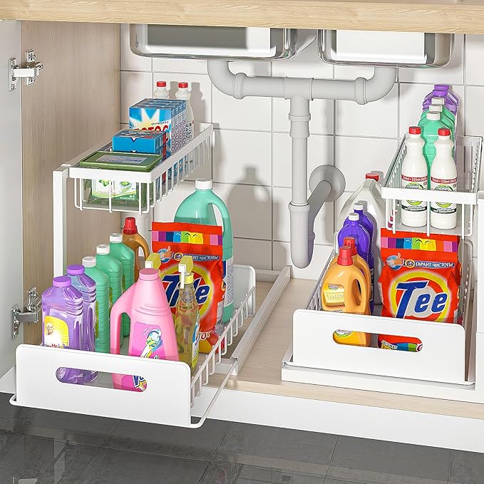bukfen Under Sink Organizer, Pull Out Home Organizers 2-Tier Slide Out Sliding by bukfen