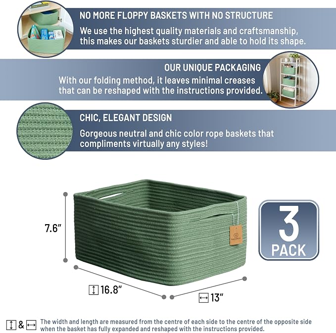 NaturalCozy Storage Baskets 16.8”x13”x7.6” Cotton Rope Woven Baskets - Image 2