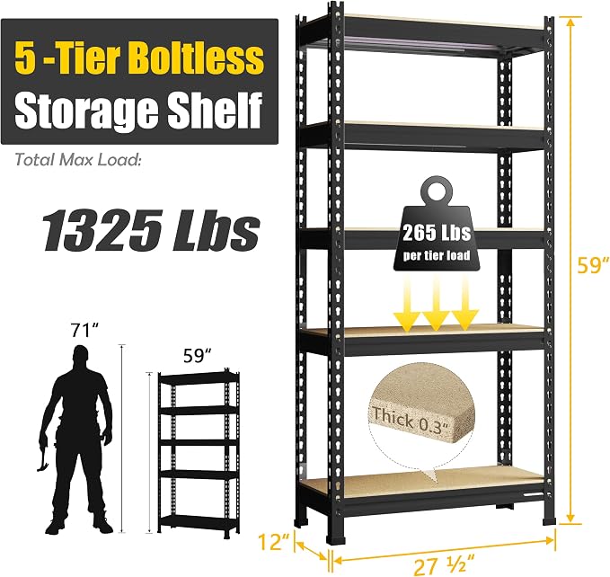 PrimeZone Storage Shelves 2 Pack 5 -Tier Heavy Duty Shelf, 1325 lbs /Pack - Image 3