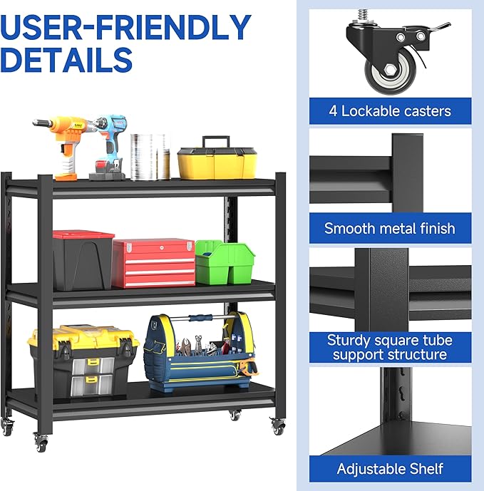 3 Tier Adjustable Garage Storage Shelving, Heavy Duty Utility Rack Shelf Unit - Image 5
