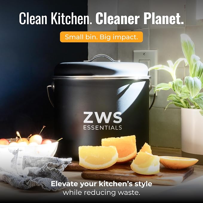 Black Stainless Steel Compost Bin | 6.5L Odor-Free Kitchen Countertop Food - Image 7