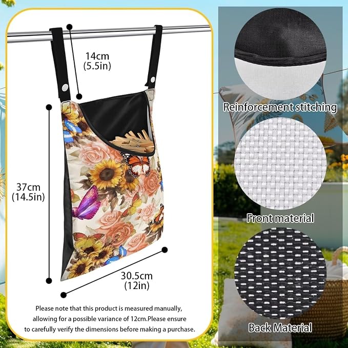Butterfly Clothespin Bag with Hanging Sunflowers Rose Hook Waterproof Clothes - Image 6