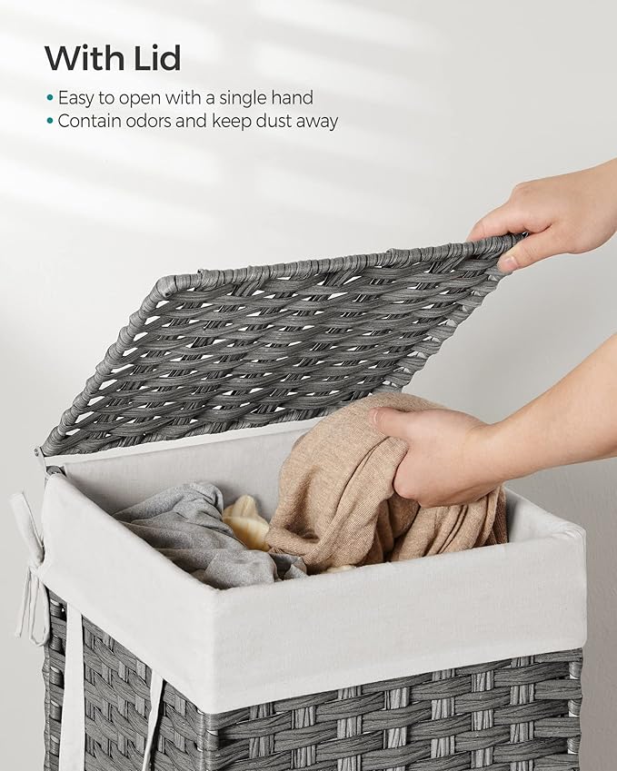 SONGMICS Laundry Hamper with Lid, 17.2 Gallon Synthetic Rattan Clothes Laundry - Image 3