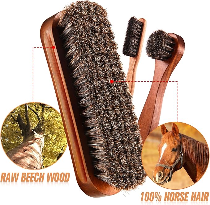 4 Pcs Horsehair Shine Shoes Brush Kit Polish Dauber Applicators Cleaning - Image 2