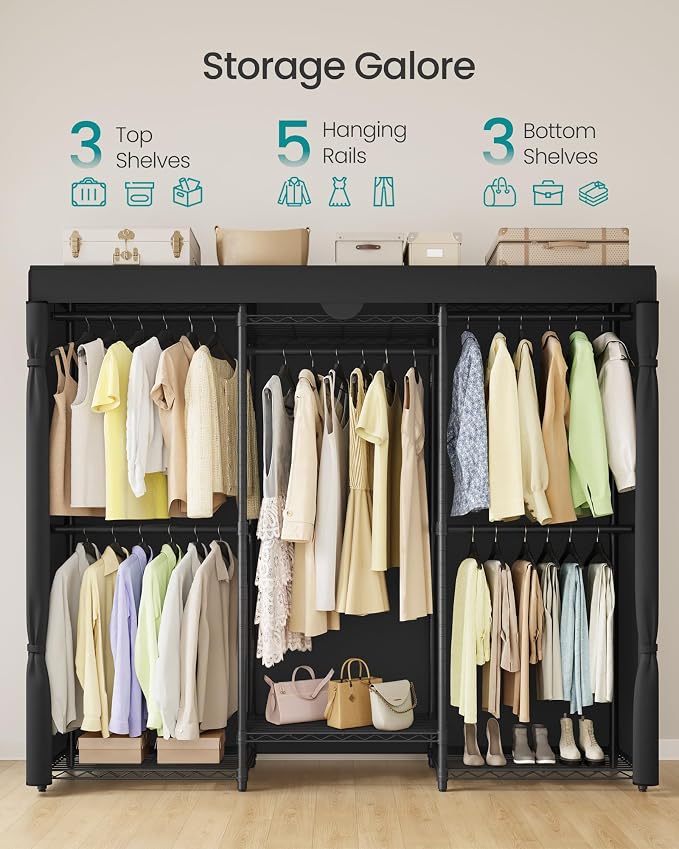 SONGMICS Heavy-Duty Clothes Rack, Garment Rack, Portable Closet, 68.7-Inch Wide - Image 3