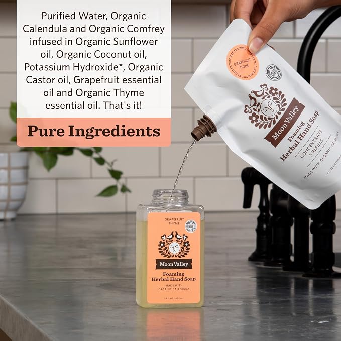 Moon Valley Foaming Hand Soap Refill Pouch, Two-Pack Grapefruit Thyme Soap - Image 3