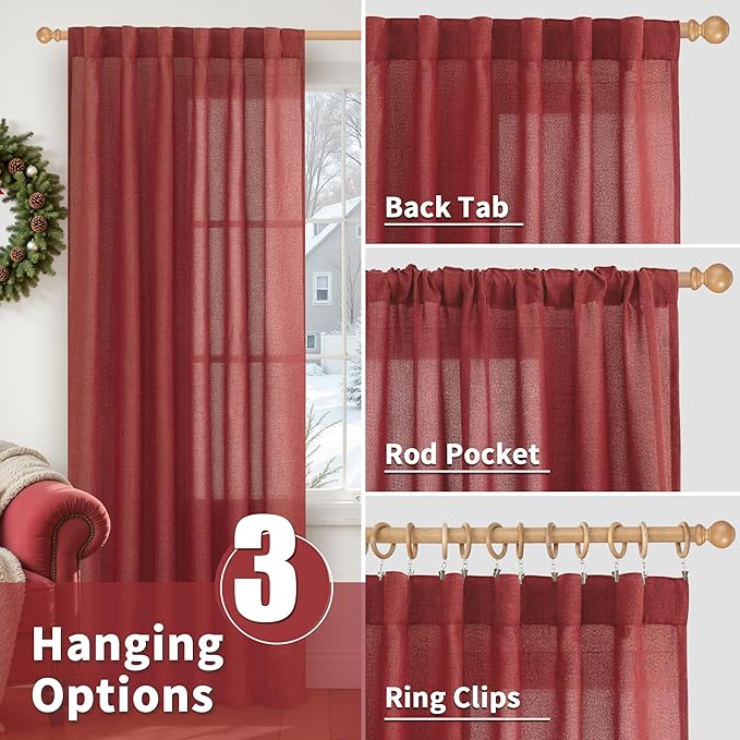 YoungsTex Red Short Linen Curtains 36 Inch Length - Image 6