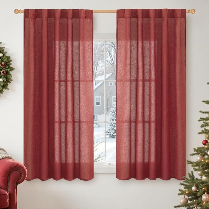 YoungsTex Red Linen Curtains 54 Inch Length by YoungsTex
