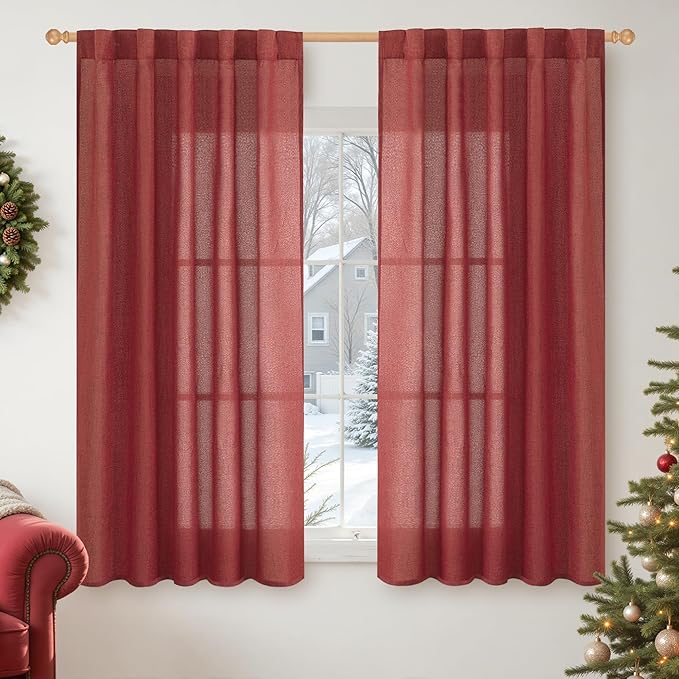YoungsTex Red Linen Curtains 45 Inch Length by YoungsTex
