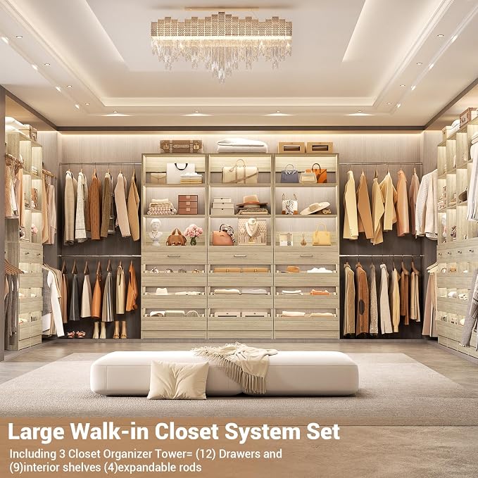 Aheaplus Closet System with 12 Drawers, 8.5-11.5Ft Wood Closet Organizer System - Image 5