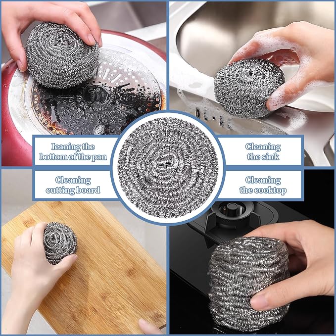 Stainless Steel Scrubber Scrubbing Scouring Pad Sponges Clean Pot Pan and Steel - Image 7