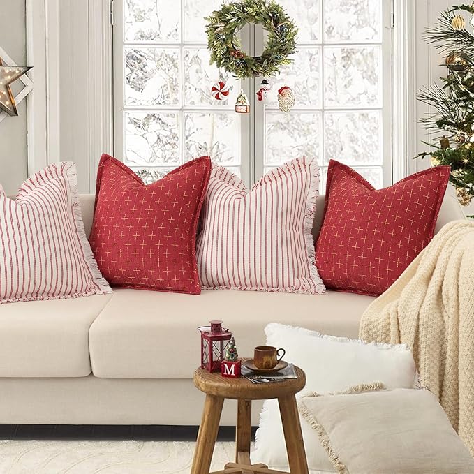 ZWJD Christmas Pillow Covers 22x22 Set of 2 Soft Polyester Textured Pillows - Image 3