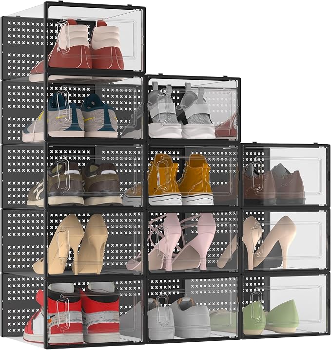 12 Pack XX-Large Modular Clear Plastic Stackable Shoe Storage Organizer - Image 8