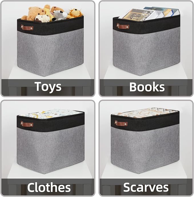 HNZIGE Fabric Storage Baskets Large Cloth Baskets Set of 2, Rectangular Shelf - Image 3
