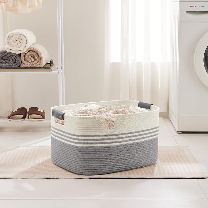 72L Large Laundry Basket with Leather Handles - Image 3