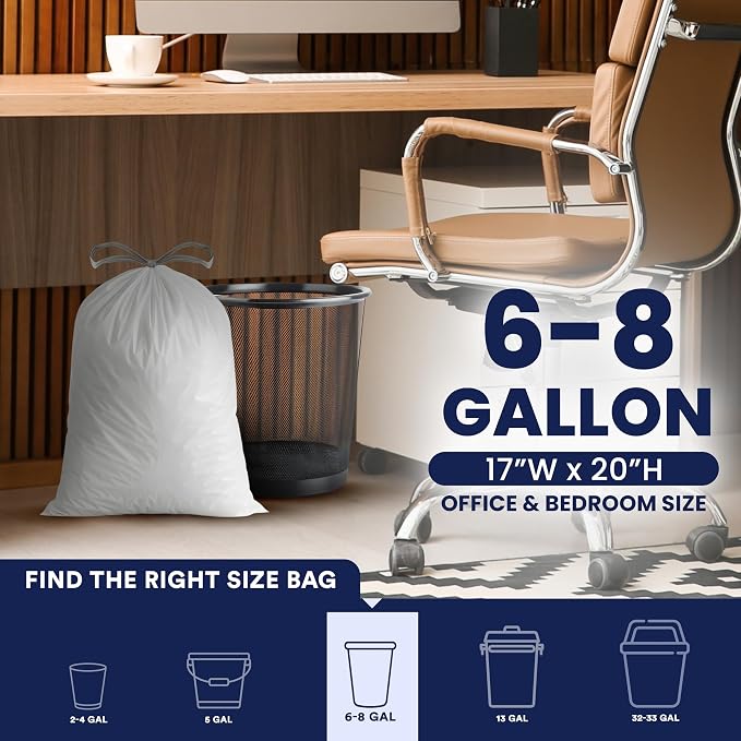 Plasticplace 6 Gallon Trash Bags White Drawstring Garbage Can Liners, 17” x 20” - Image 4