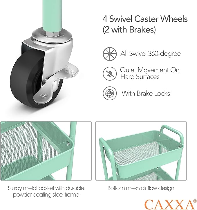 CAXXA 3-Tier Rolling Metal Storage Organizer - Image 3
